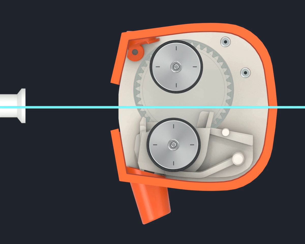 GuideGrip securing the catheter connection while the wheels remain apart